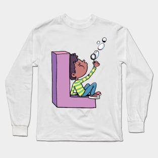 boy blows soap bubbles while sitting on the letter L Long Sleeve T-Shirt